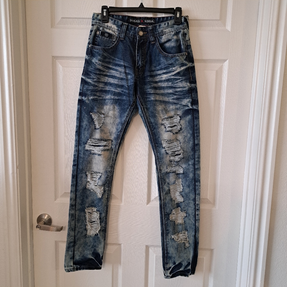 Hard Soda Acid Wash Predistressed Men's Size 30 Denim Jeans